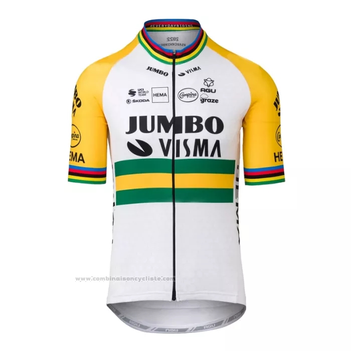 2022 Maillot Cyclisme Jumbo Visma Jaune Vert Manches Courtes et Cuissard